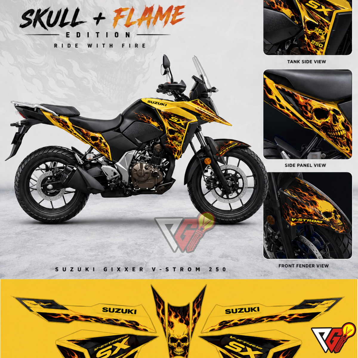Suzuki V-Strom 250 - Skull Flame Wrap