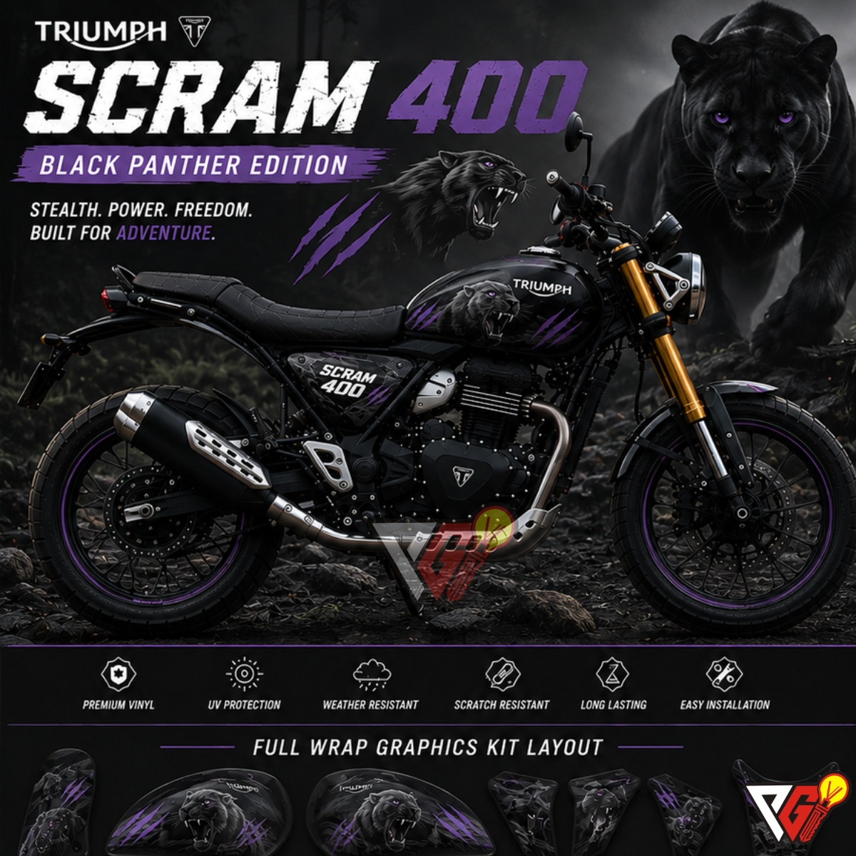 Triumph Scrambler 400X - Black Panther Wrap