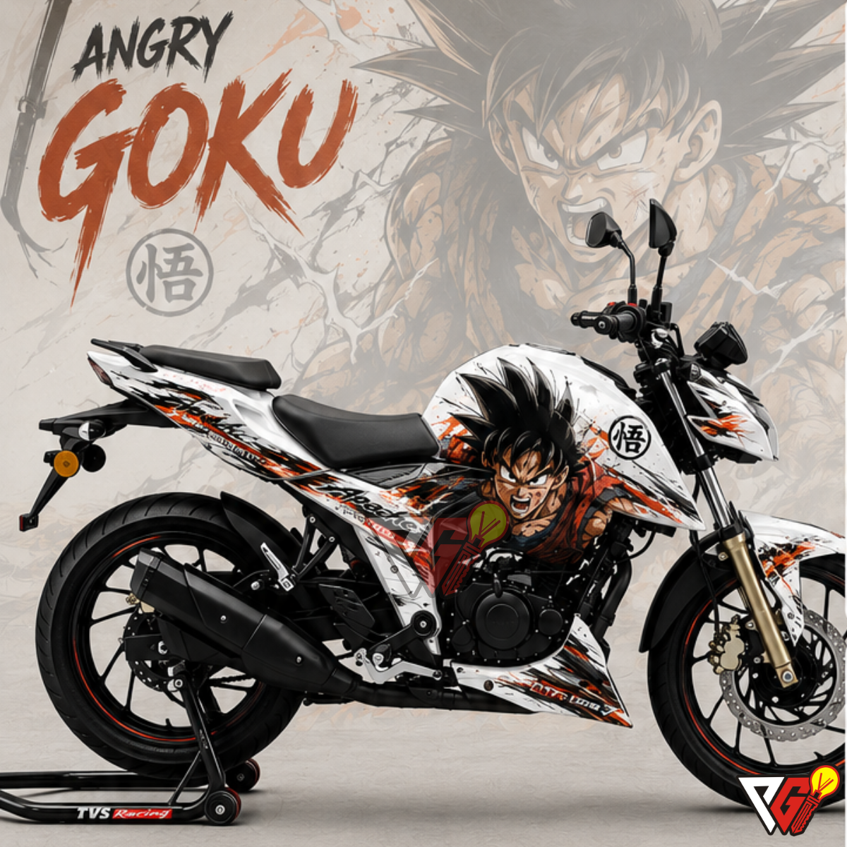 TVS Apache RTR 160 4V - Angry Saiyan White Wrap