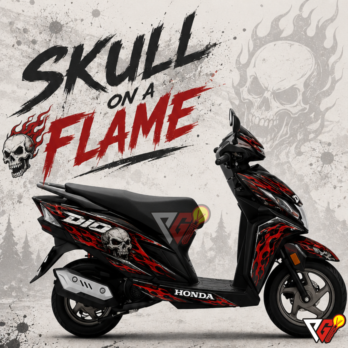 Honda Dio - Skull on a Flame Wrap
