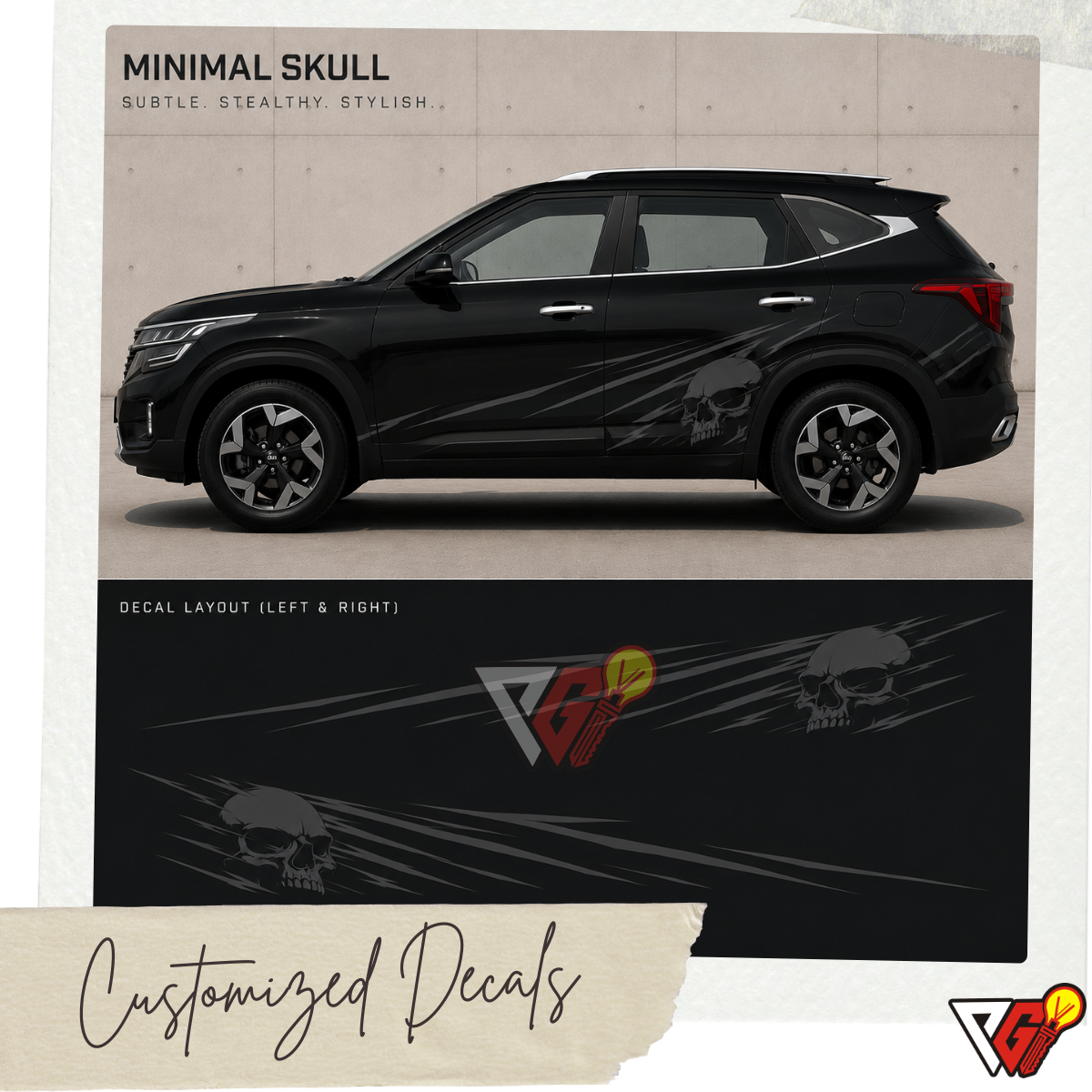 Kia Seltos - Minimal Skull Decal (Black)