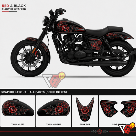 Yezdi Roadster - Red & Black Flower Wrap