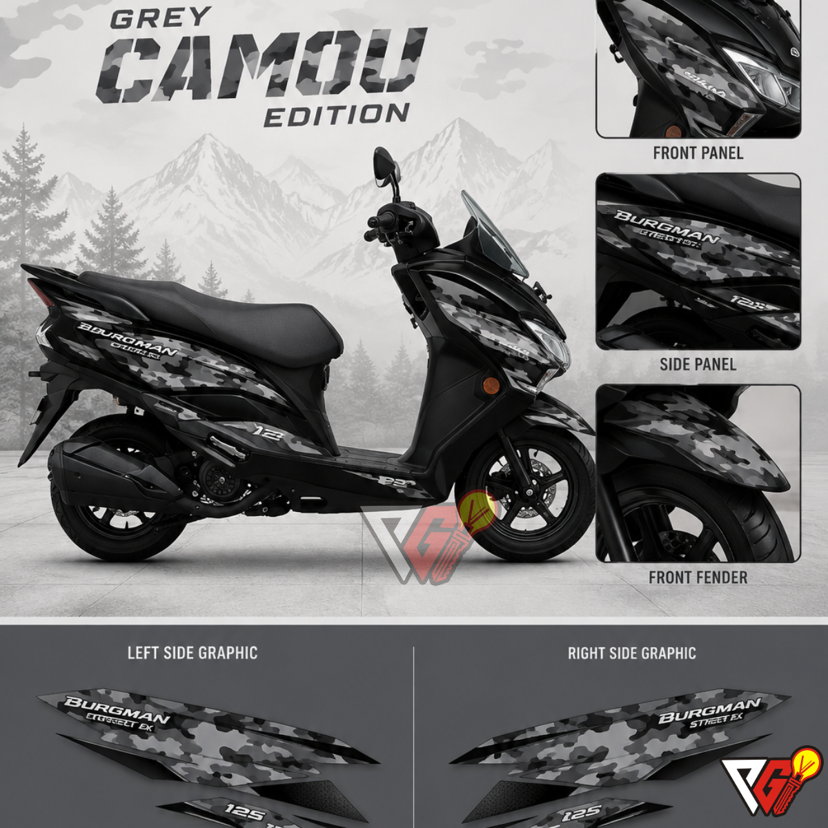 Suzuki Burgman Street EX - Grey Camou Wrap