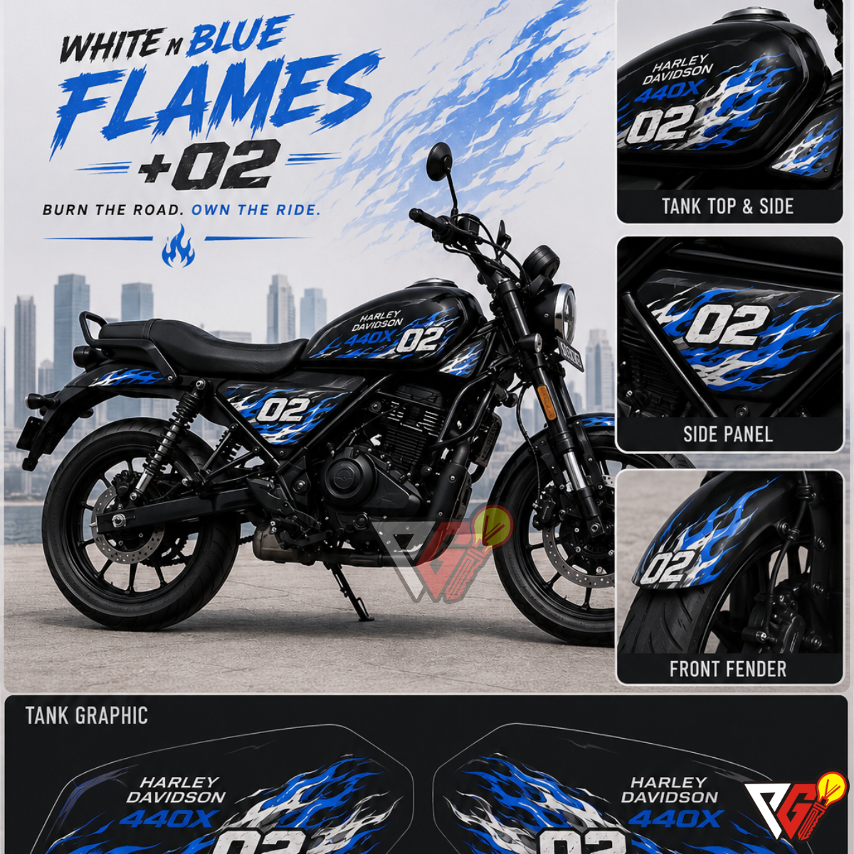 Harley-Davidson X440 - White n Blue Flames Wrap