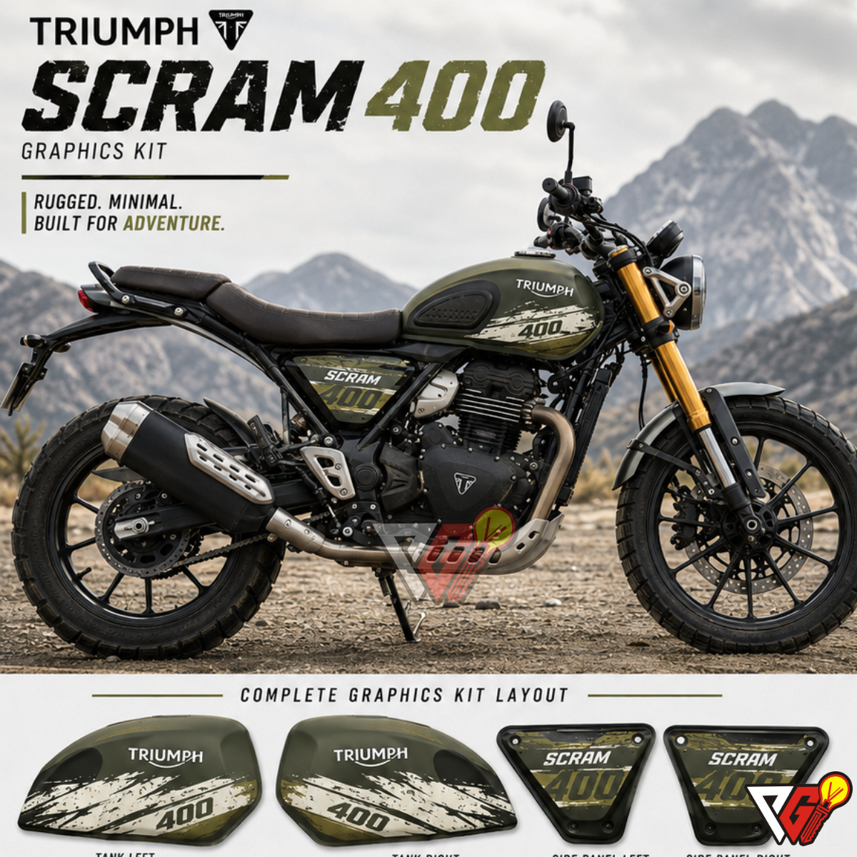 Triumph Scrambler 400X - Rugged Minimal Olive Wrap