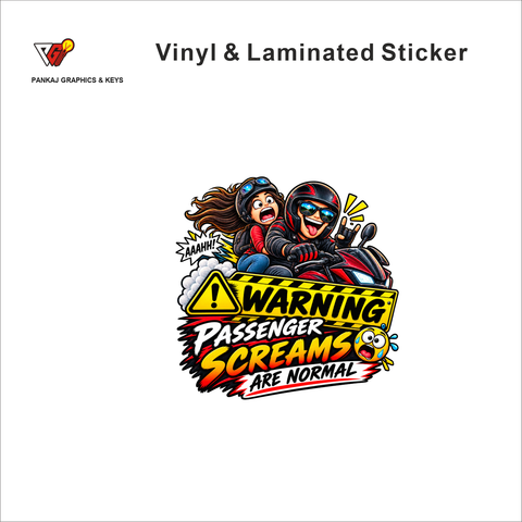 Warning - Passenger Screams Are Normal funny bike warning sticker - matte laminated vinyl