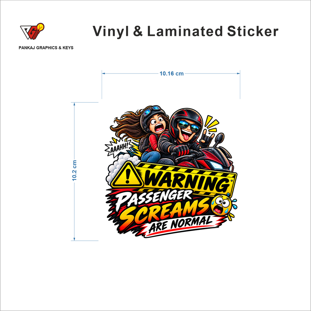 Warning - Passenger Screams Are Normal sticker size 10.16 cm x 10.2 cm