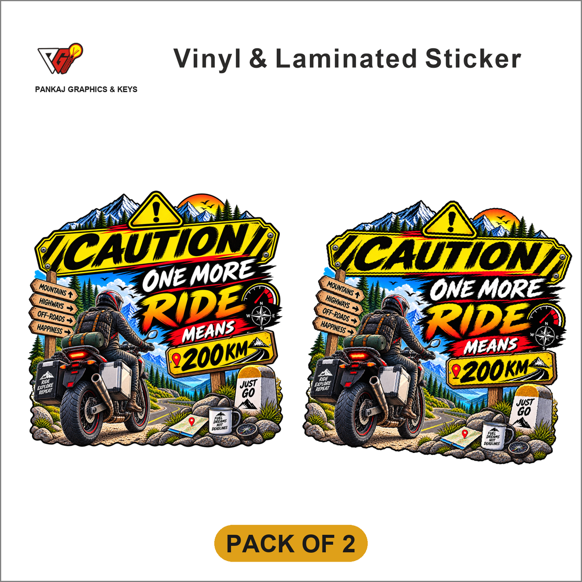 Caution - One More Ride Means 200km sticker - Pack of 2