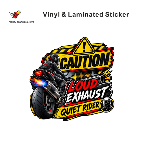 Caution - Loud Exhaust, Quiet Rider funny bike warning sticker - matte laminated vinyl