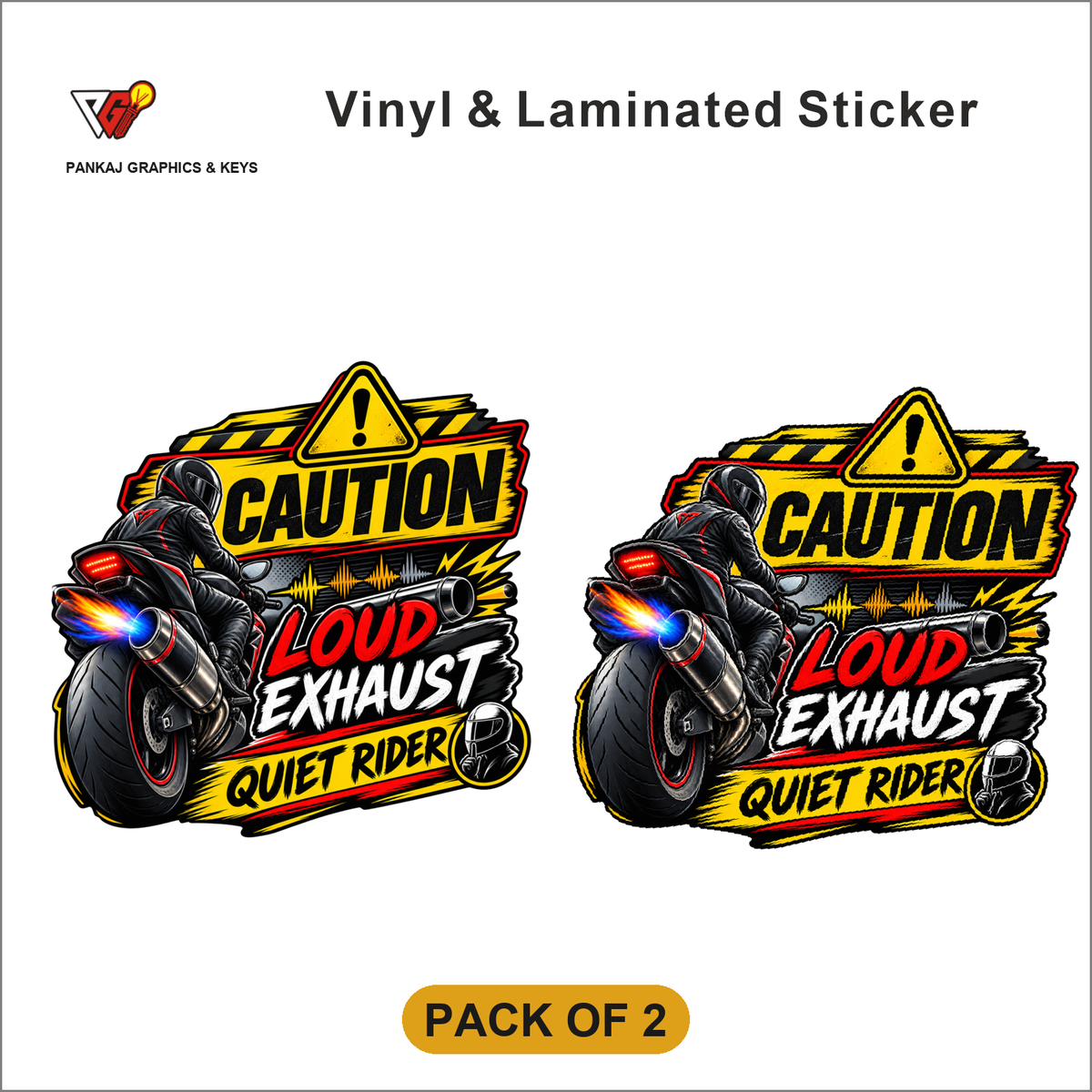 Caution - Loud Exhaust, Quiet Rider sticker - Pack of 2