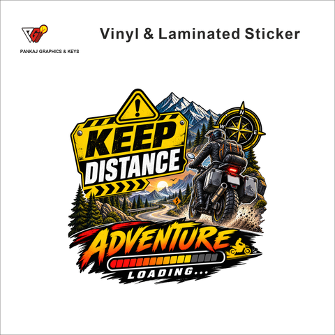Keep Distance - Adventure Loading funny bike warning sticker - matte laminated vinyl