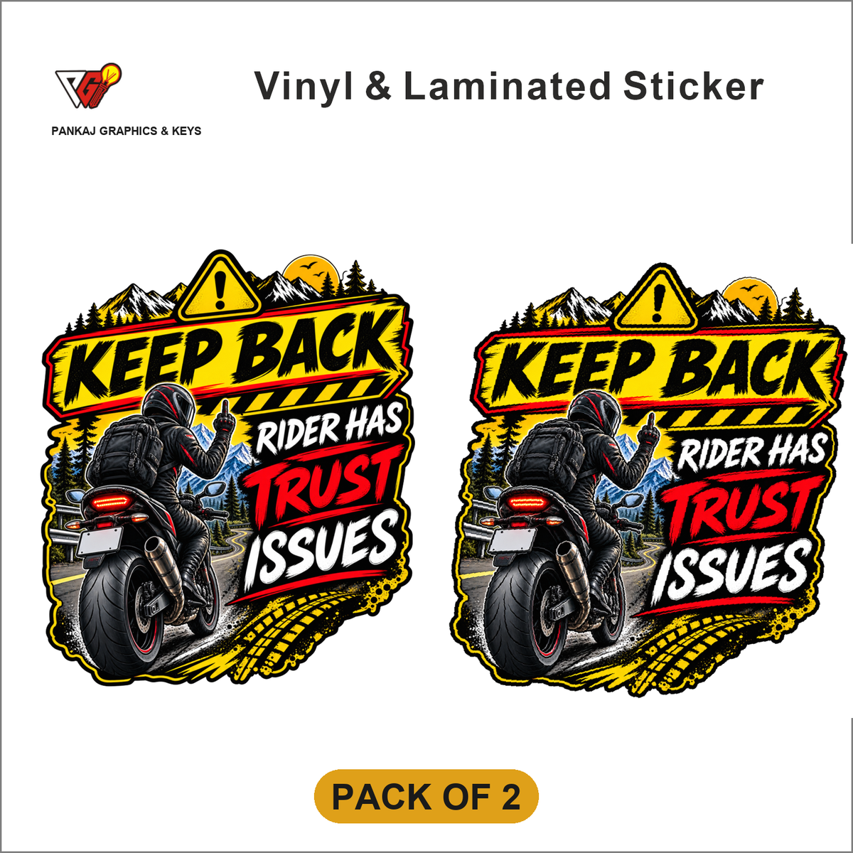 Keep Back - Rider Has Trust Issues sticker - Pack of 2