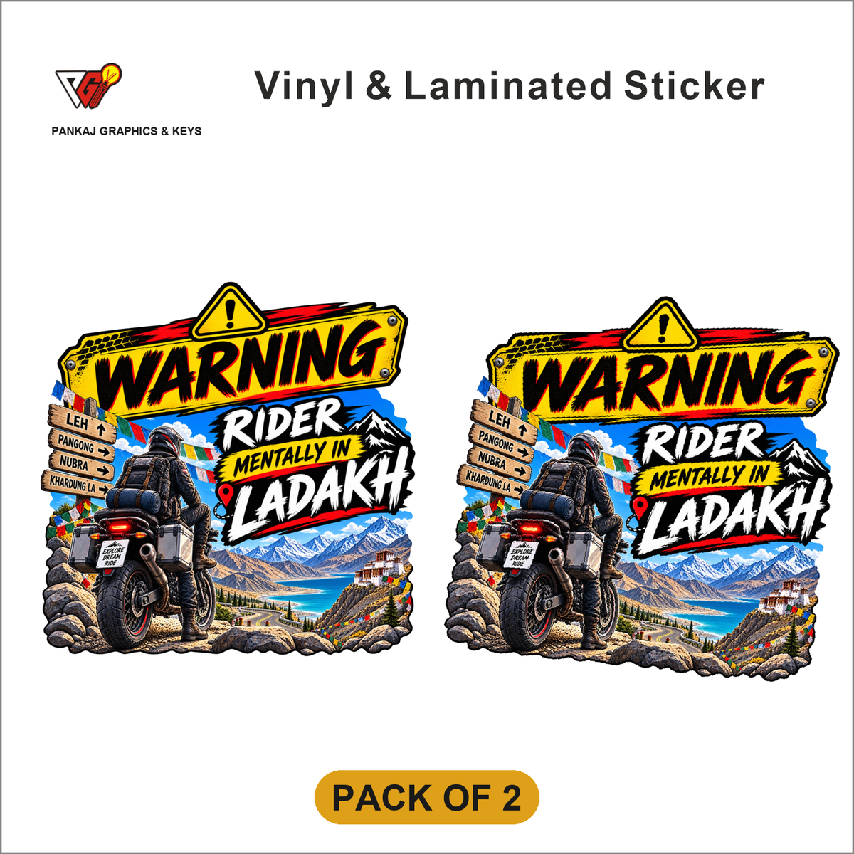 Warning - Rider Mentally In Ladakh sticker - Pack of 2