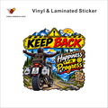 Keep Back - Happiness In Progress funny bike warning sticker - matte laminated vinyl