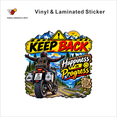 Keep Back - Happiness In Progress funny bike warning sticker - matte laminated vinyl