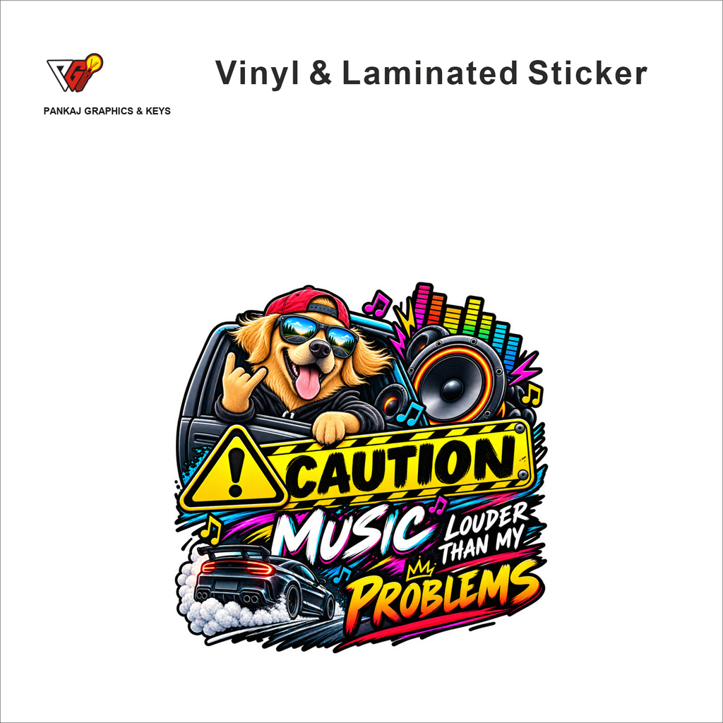 Caution - Music Louder Than My Problems funny car warning sticker - matte laminated vinyl