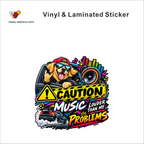 Caution - Music Louder Than My Problems funny car warning sticker - matte laminated vinyl