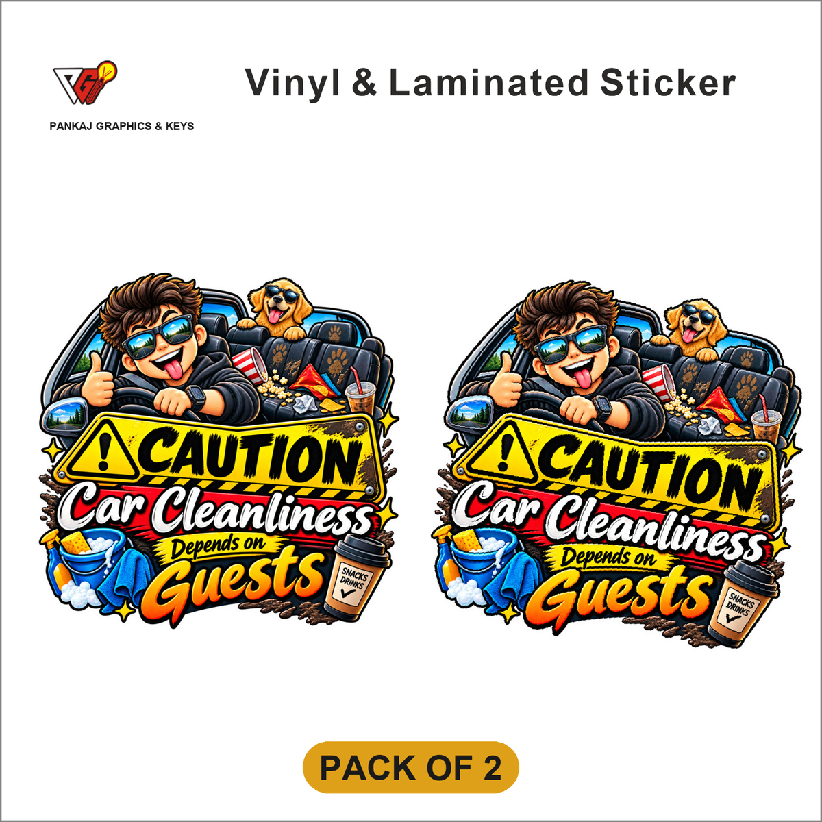 Caution - Car Cleanliness Depends On Guests sticker - Pack of 2