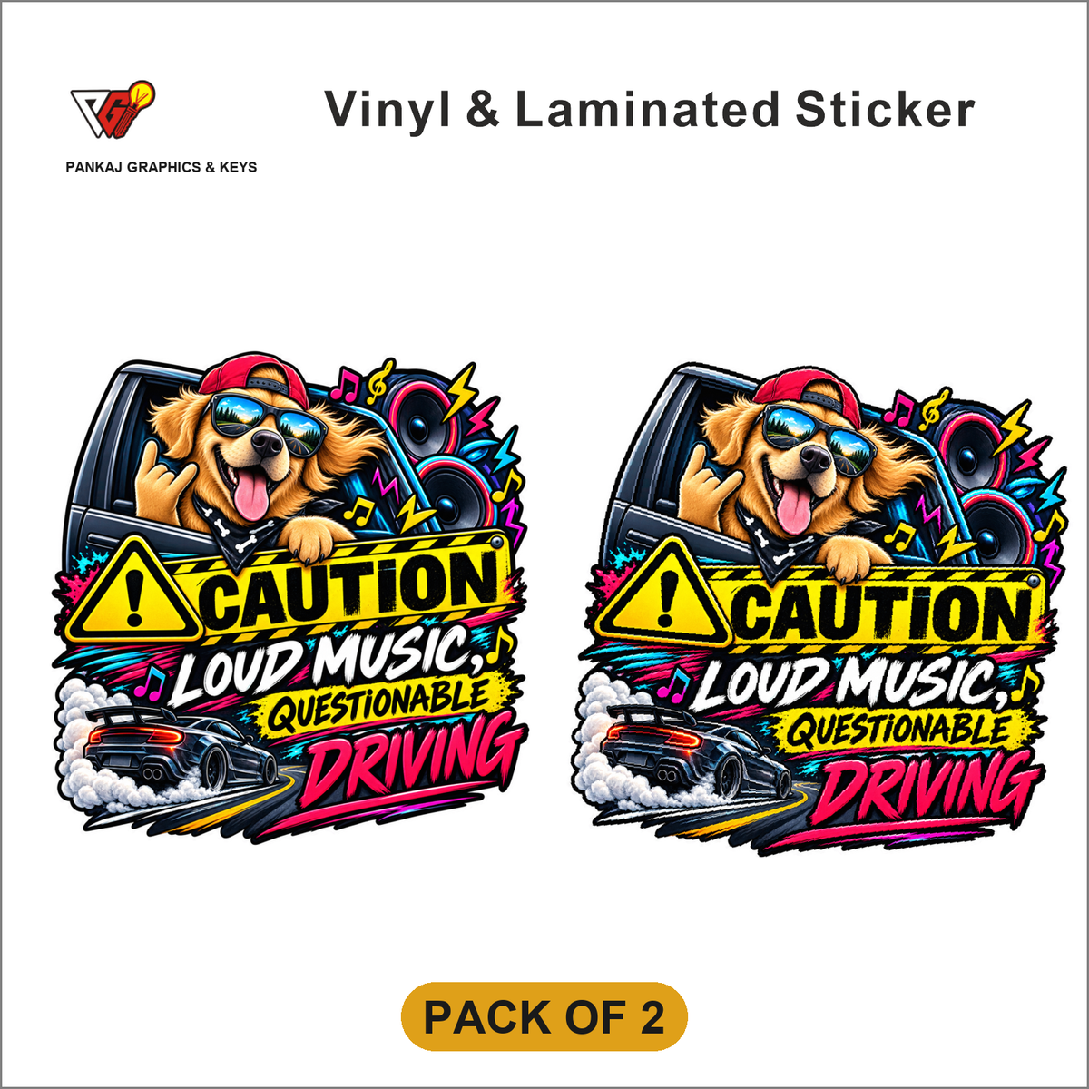 Caution - Loud Music, Questionable Driving sticker - Pack of 2
