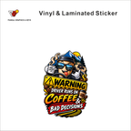 Warning - Driver Runs On Coffee & Bad Decisions (Mountain Edition) funny car warning sticker - matte laminated vinyl