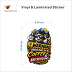 Warning - Driver Runs On Coffee & Bad Decisions (Mountain Edition) sticker size 6.76 cm x 10.16 cm