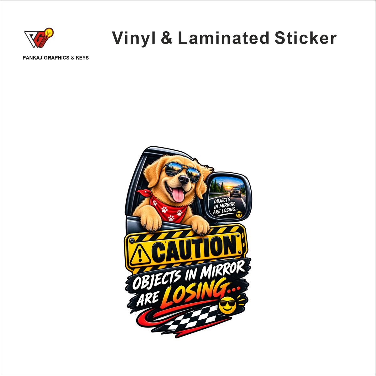 Caution - Objects In Mirror Are Losing funny car warning sticker - matte laminated vinyl
