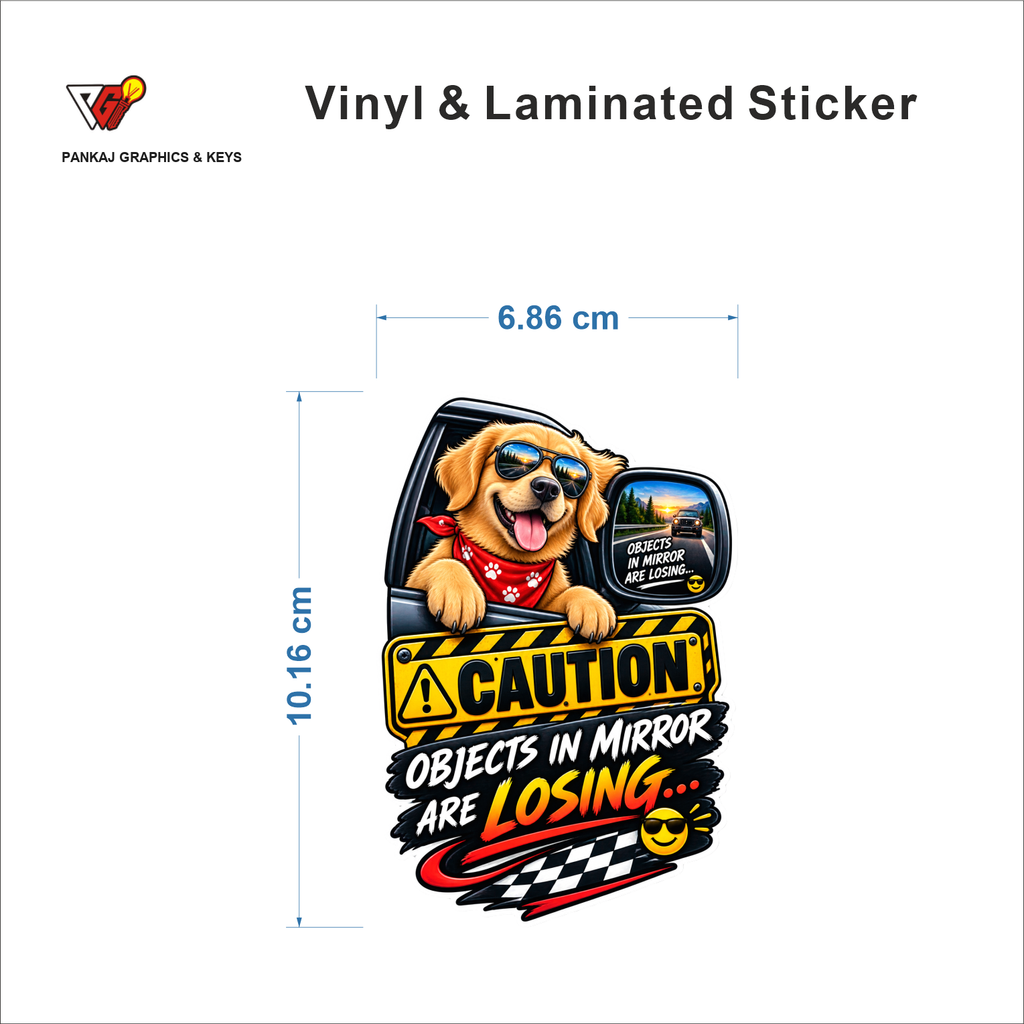 Caution - Objects In Mirror Are Losing sticker size 6.86 cm x 10.16 cm