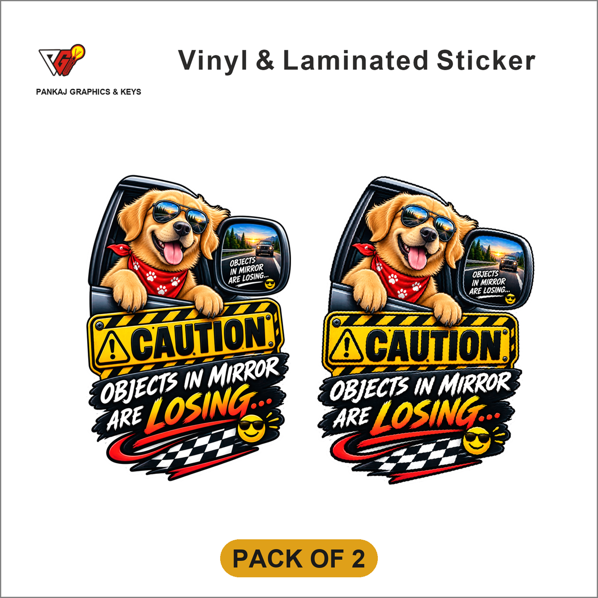 Caution - Objects In Mirror Are Losing sticker - Pack of 2
