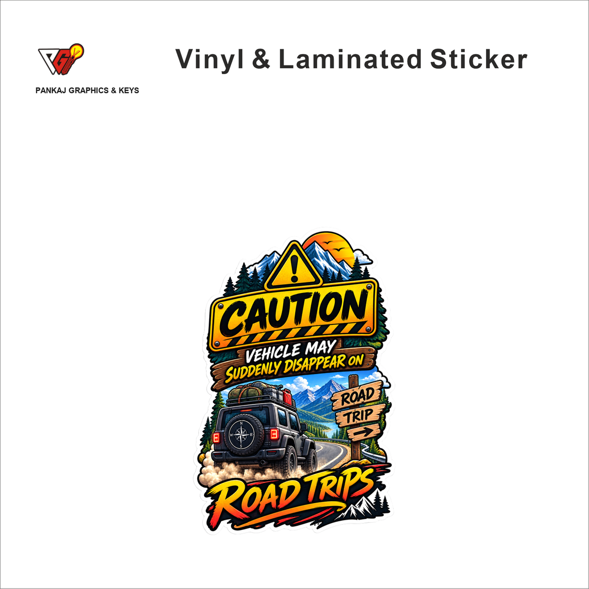 Caution - Vehicle May Disappear On Road Trips funny car warning sticker - matte laminated vinyl