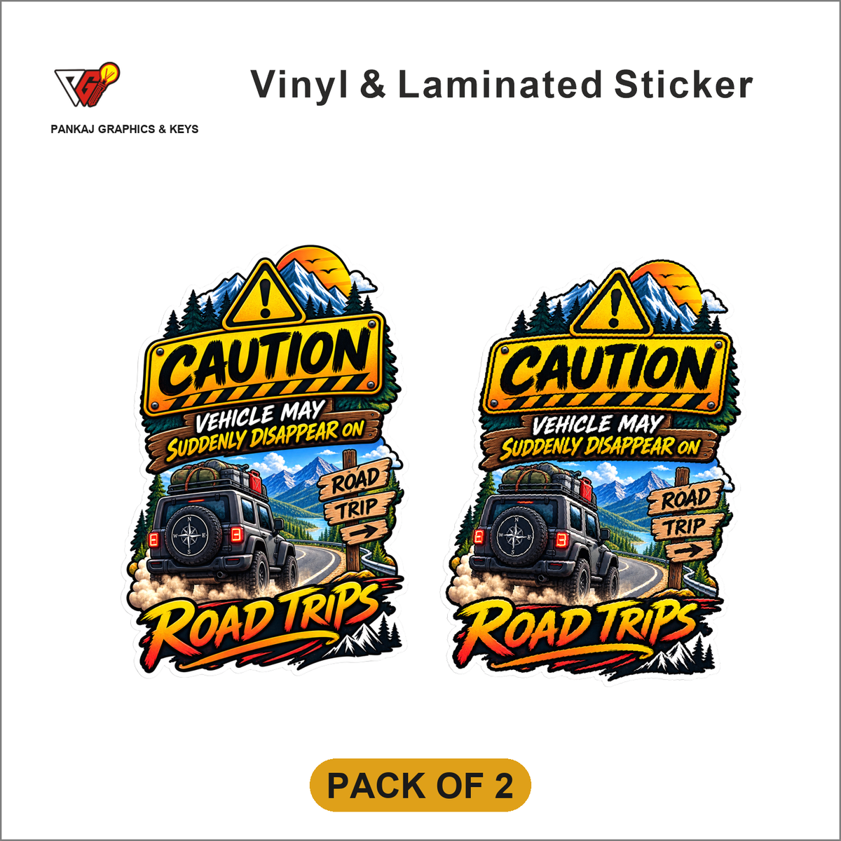 Caution - Vehicle May Disappear On Road Trips sticker - Pack of 2