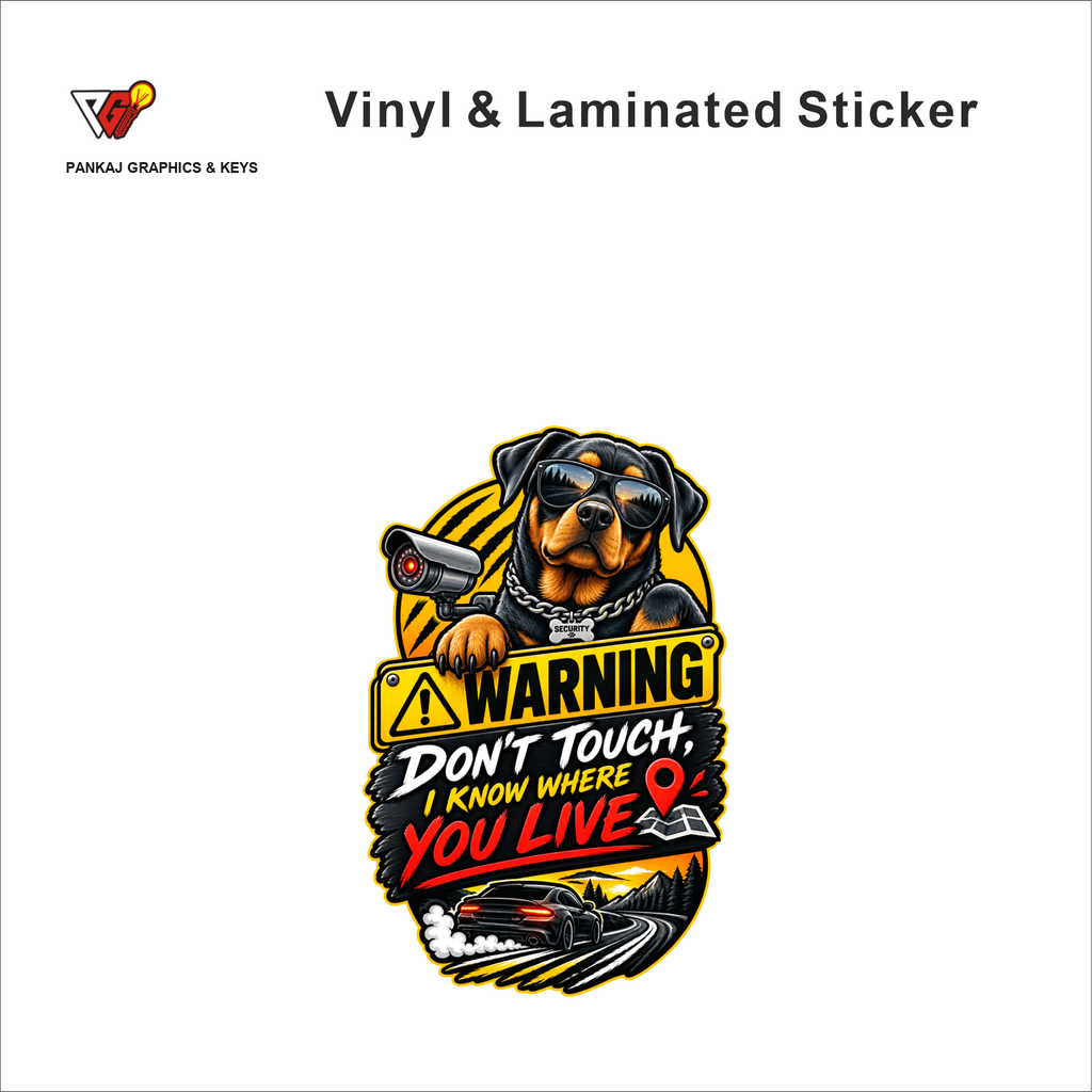 Warning - Don't Touch, I Know Where You Live funny car warning sticker - matte laminated vinyl
