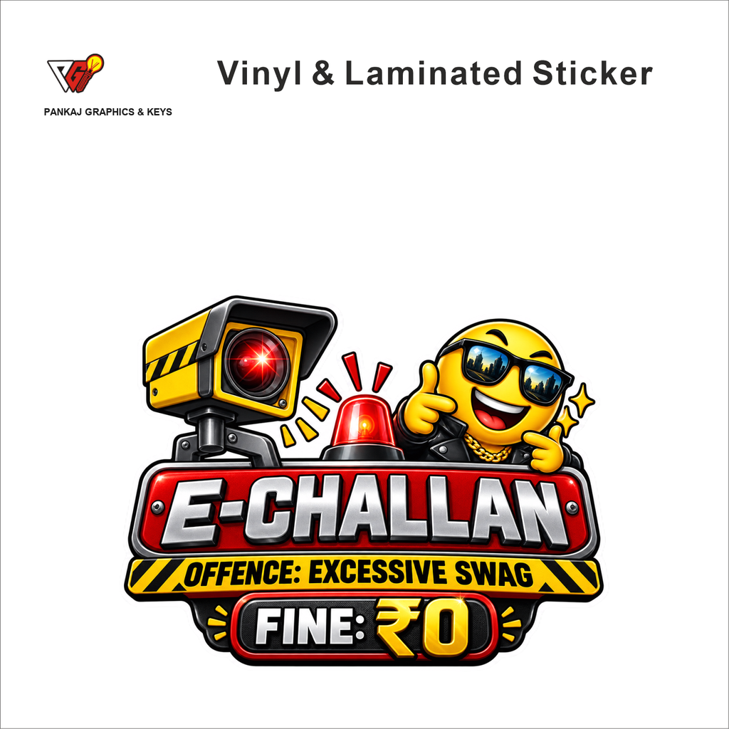 E-Challan - Offence: Excessive Swag, Fine: â‚¹0 funny car warning sticker - matte laminated vinyl