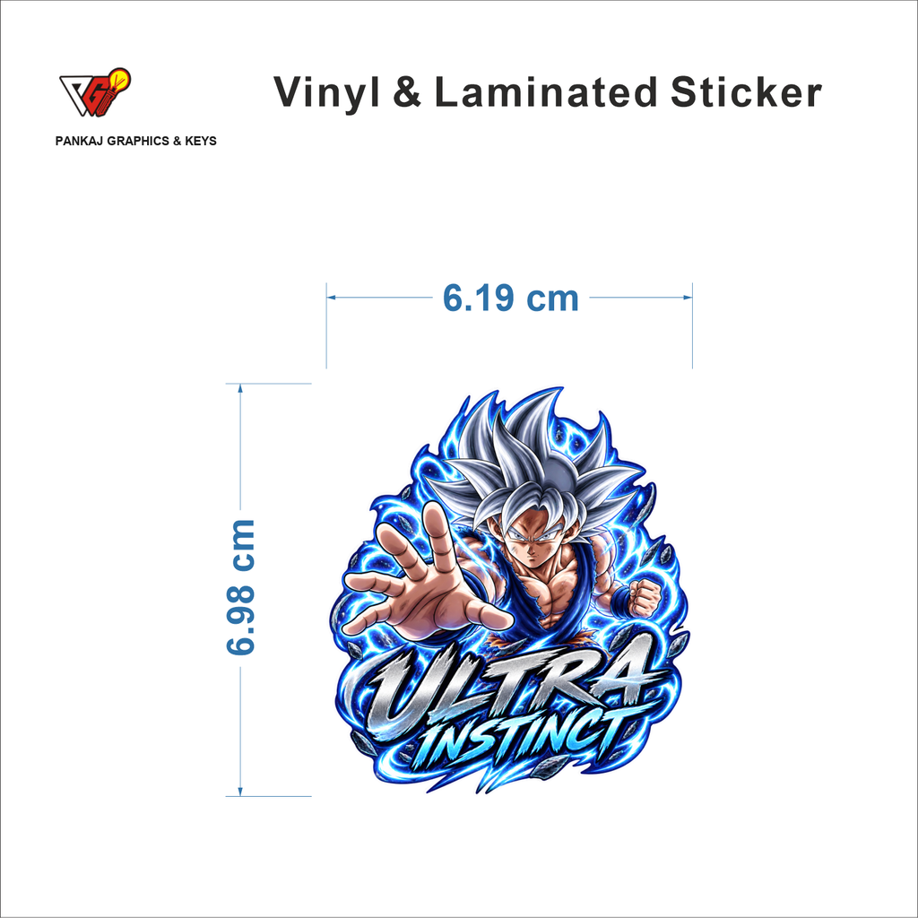 Ultra Instinct sticker size 6.19 cm x 6.98 cm