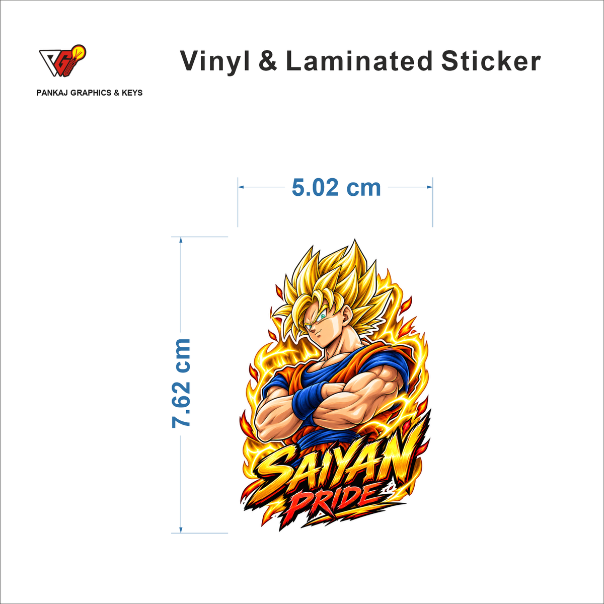 Saiyan Pride sticker size 5.02 cm x 7.62 cm