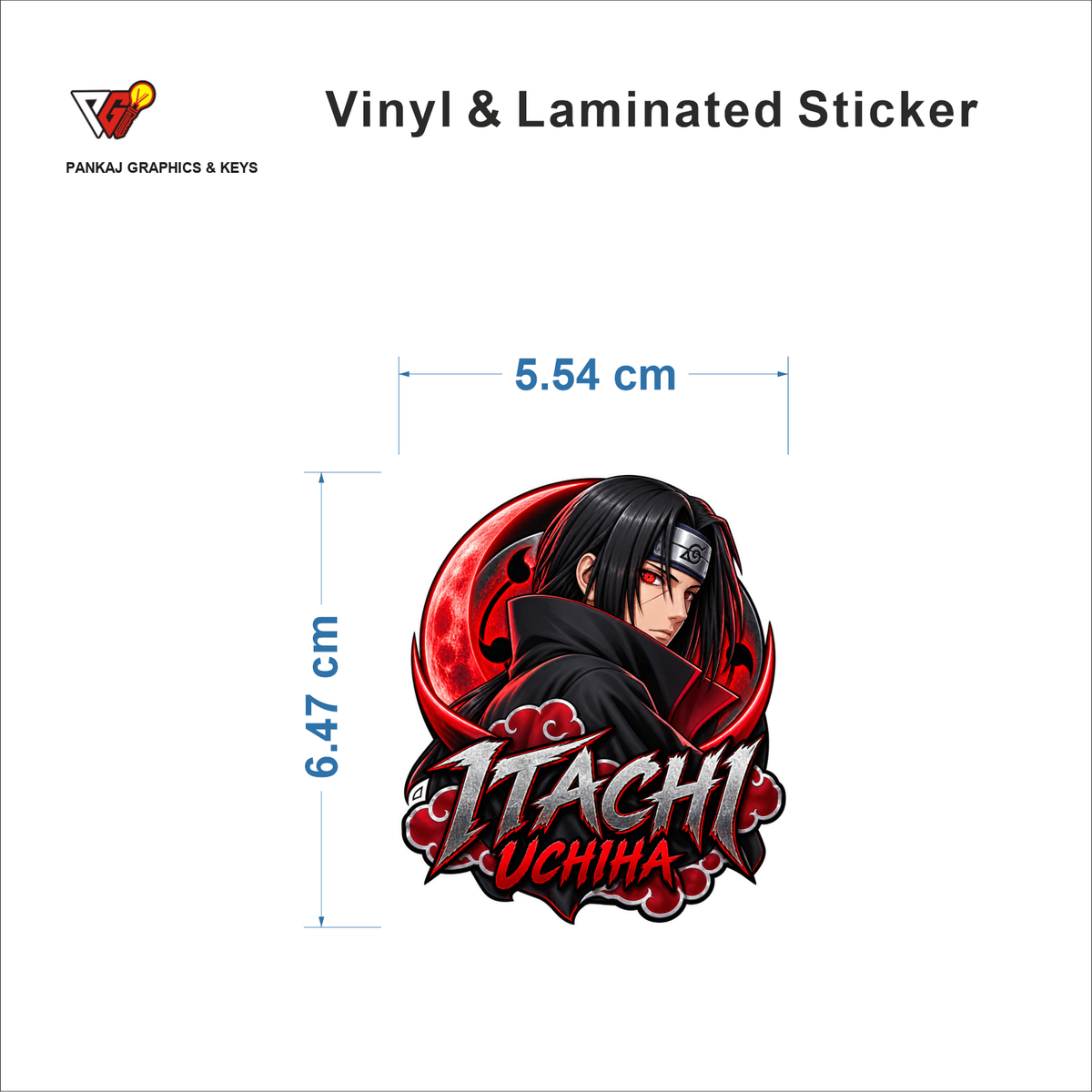 Itachi Uchiha sticker size 5.54 cm x 6.47 cm