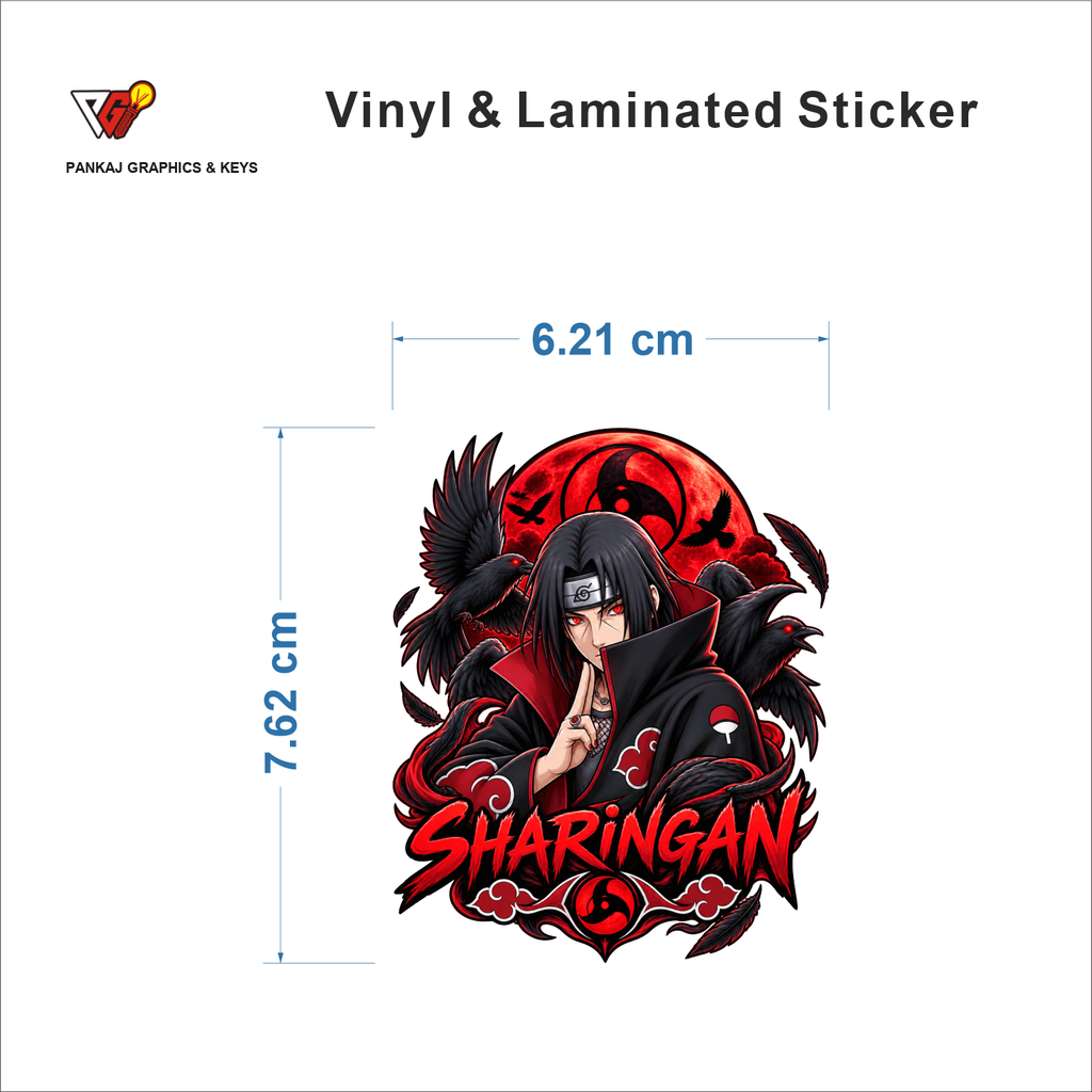 Sharingan sticker size 6.21 cm x 7.62 cm