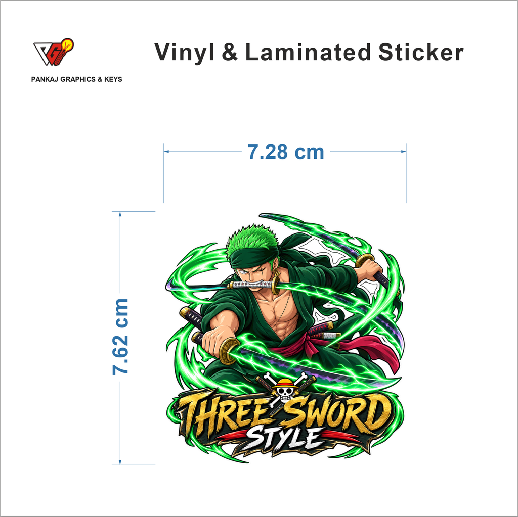 Three Sword Style sticker size 7.28 cm x 7.62 cm