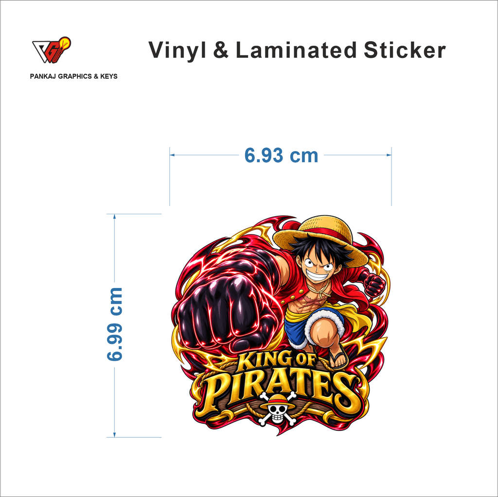 King of Pirates sticker size 6.93 cm x 6.99 cm