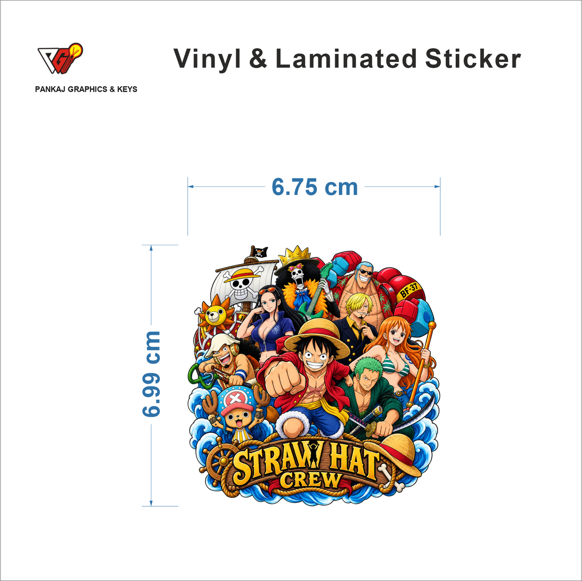 Straw Hat Crew sticker size 6.75 cm x 6.99 cm