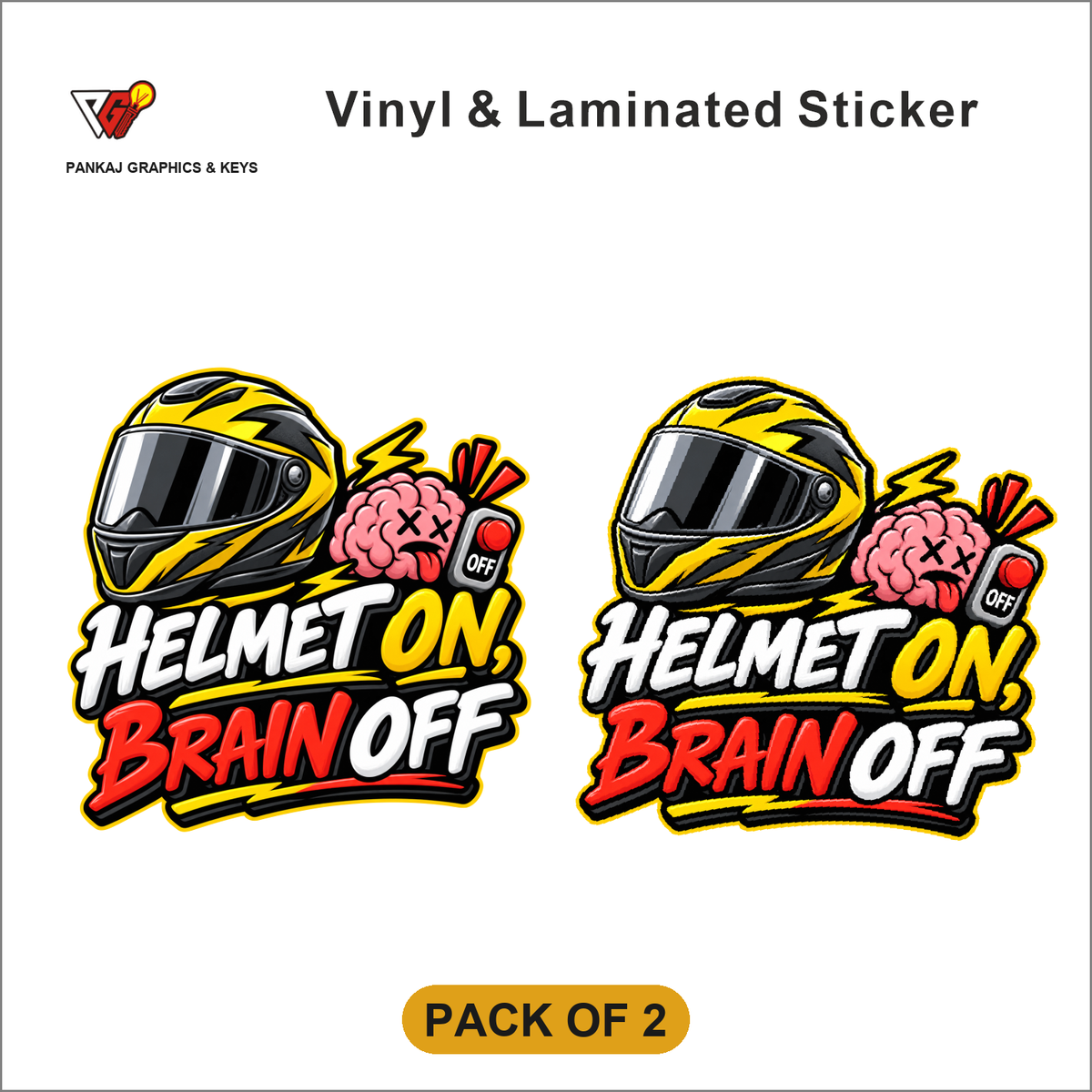 Helmet On, Brain Off sticker - Pack of 2