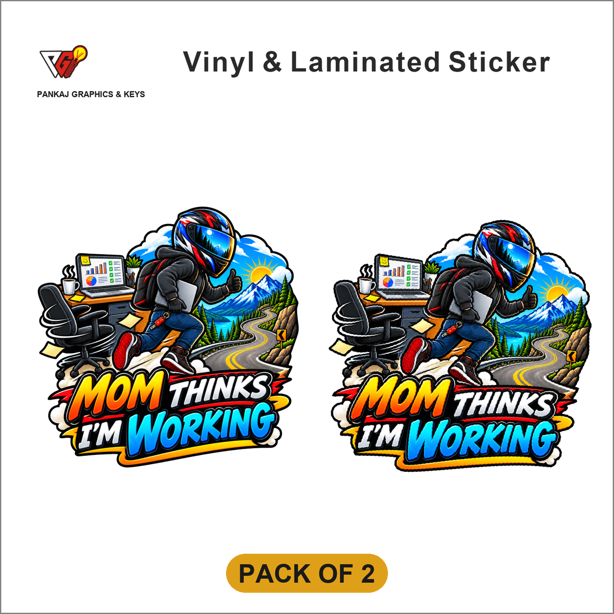 Mom Thinks I'm Working sticker - Pack of 2