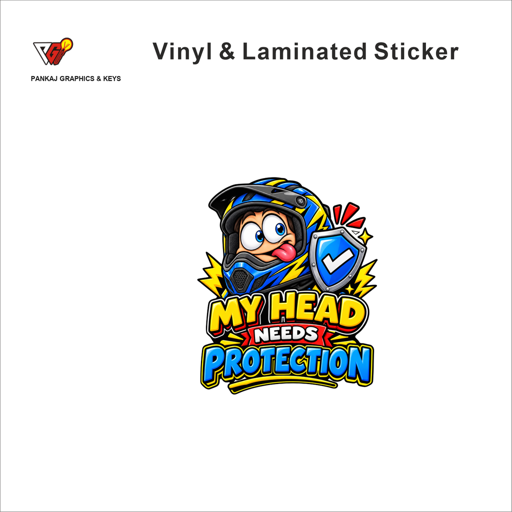 My Head Needs Protection funny helmet sticker - matte laminated vinyl