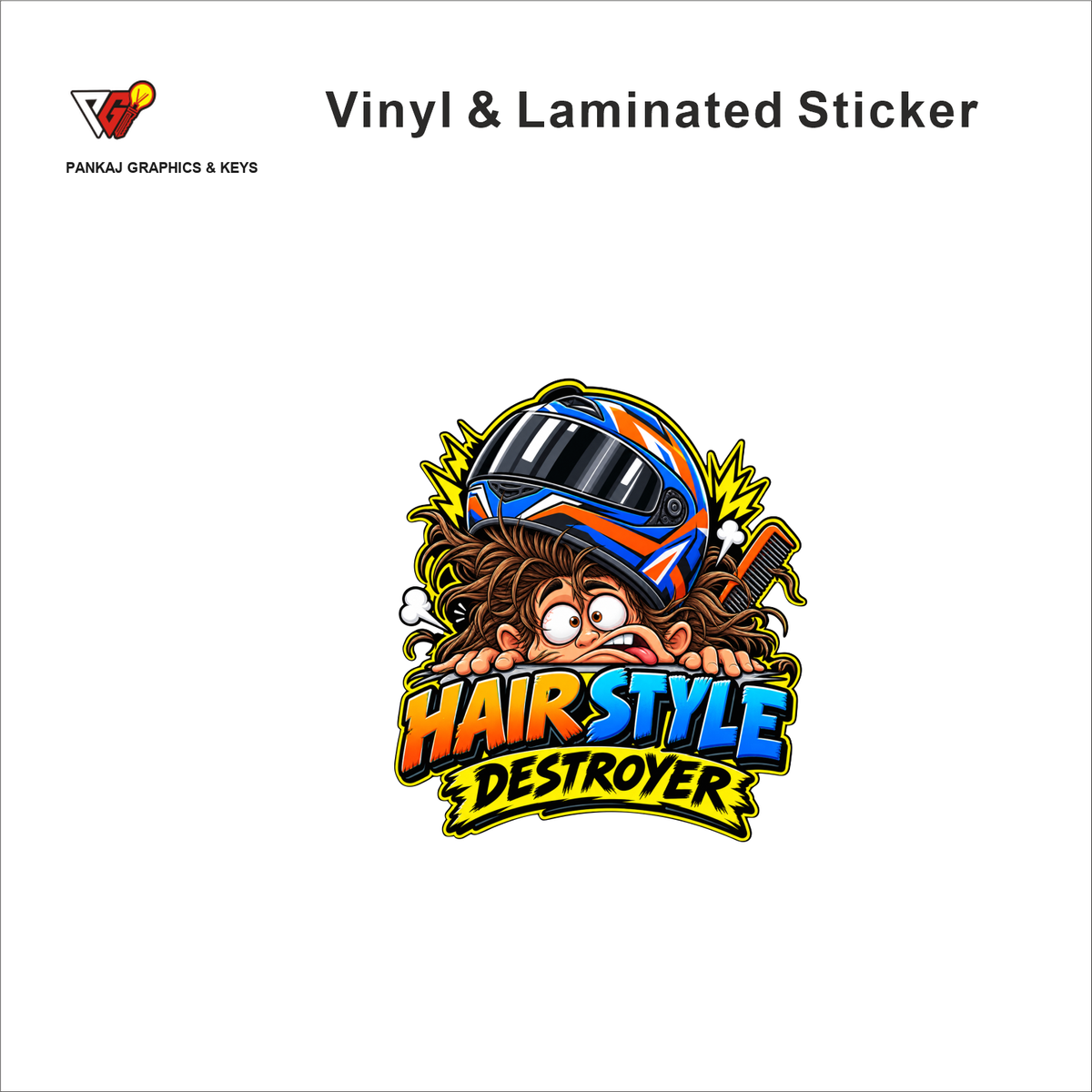 Hair Style Destroyer funny helmet sticker - matte laminated vinyl
