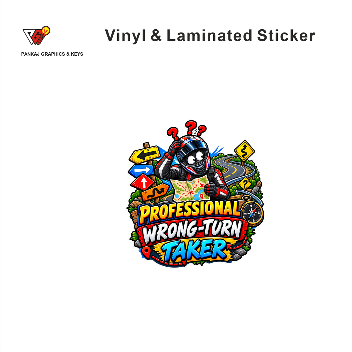 Professional Wrong-Turn Taker funny helmet sticker - matte laminated vinyl