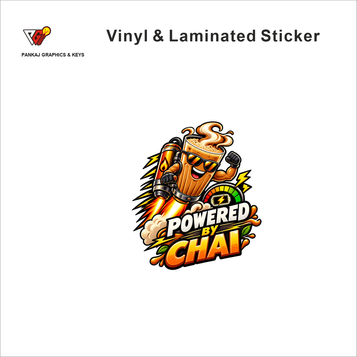 Powered By Chai funny helmet sticker - matte laminated vinyl