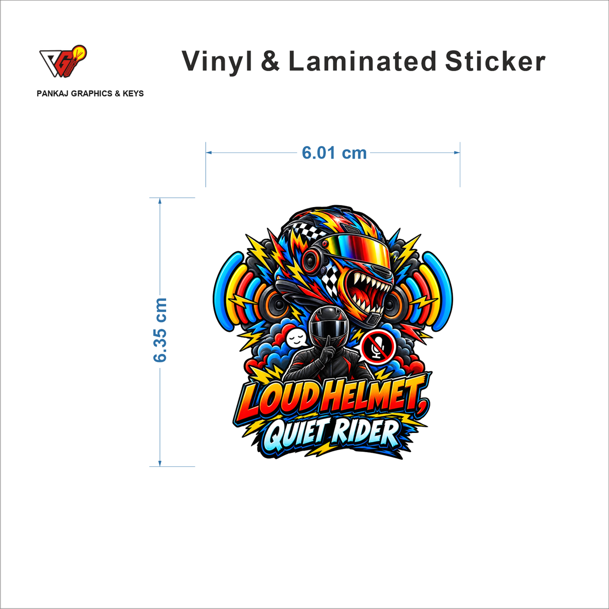 Loud Helmet, Quiet Rider sticker size 6.01 cm x 6.35 cm
