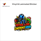 Petrol Low, Confidence High funny helmet sticker - matte laminated vinyl