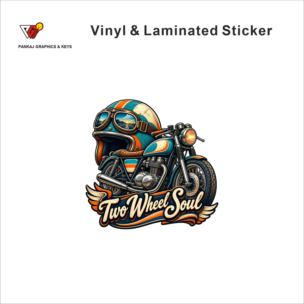 Two Wheel Soul vintage rider sticker - matte laminated vinyl