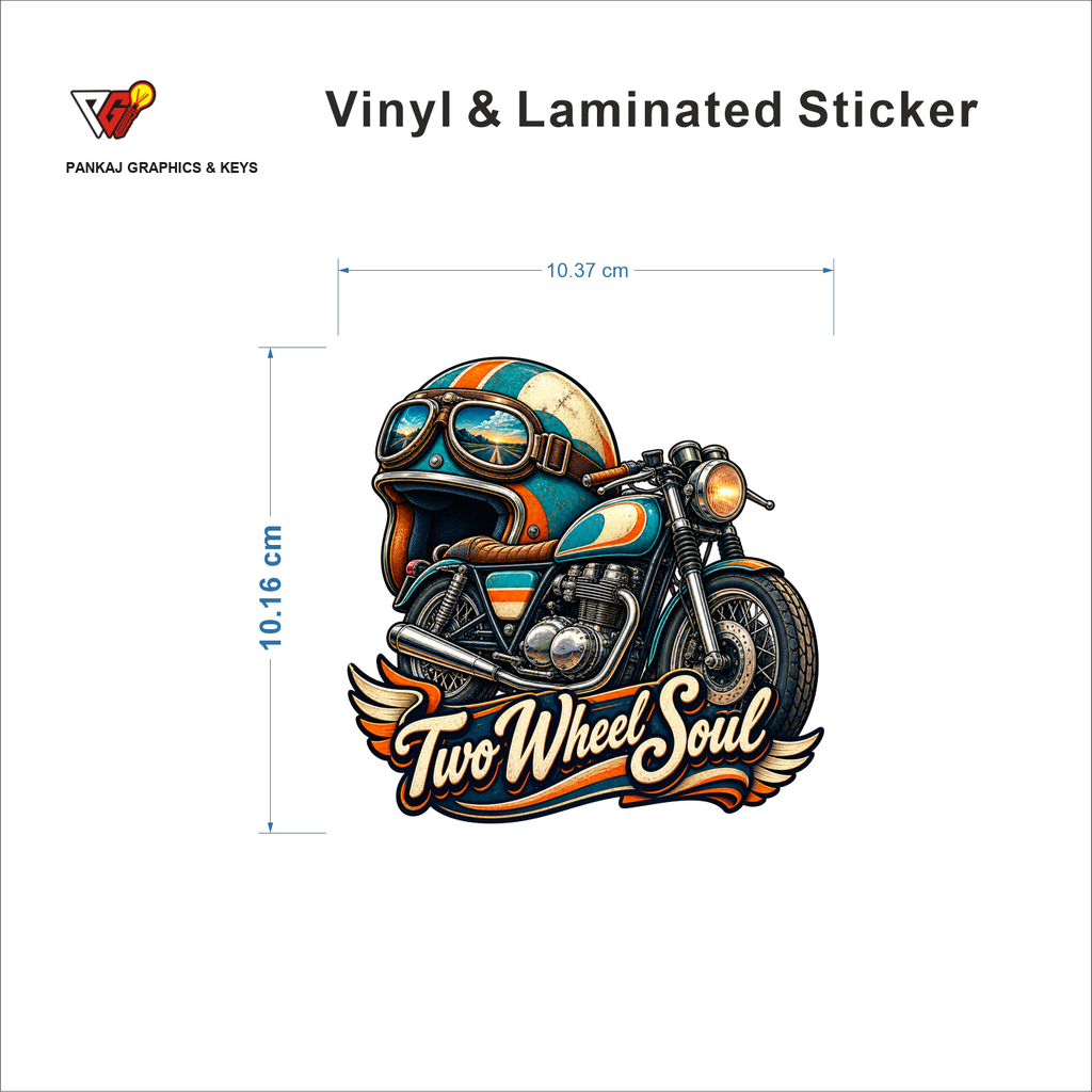 Two Wheel Soul sticker size 10.37 cm x 10.16 cm