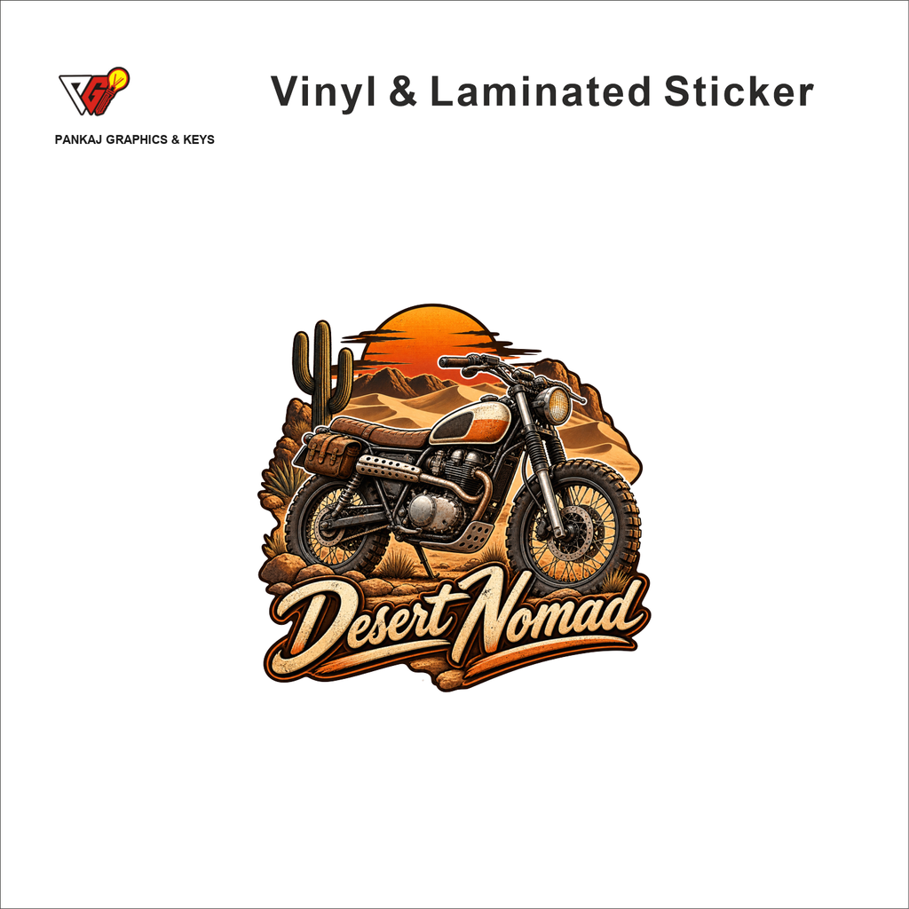 Desert Nomad vintage rider sticker - matte laminated vinyl